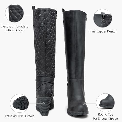 Vepose Women's 9652 Knee High Boots Wedge Calf Boot with Side Zipper3