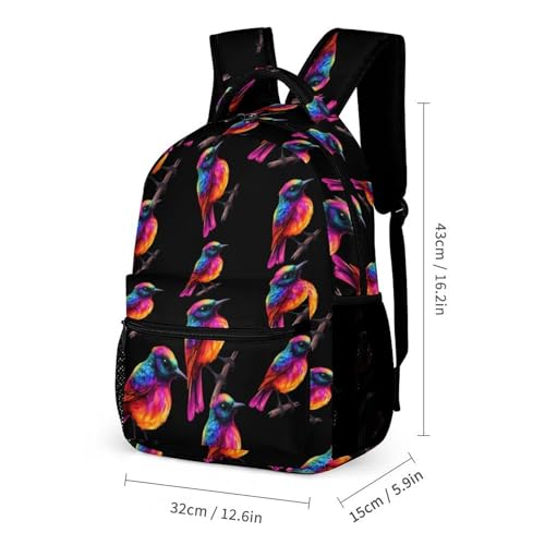 Colorful Bird Cute Print Backpack Set of 3 Portable Lunchbox Pencil Cases for Daily Travel2