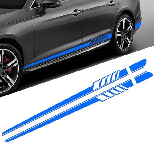 Image of 2PCS Car Side Skirt Decals, Auto Body Large Stickers, Waterproof PVC Racing Long Stripes Personalized Stickers, Car Stripe Stickers Decor Racing Accessories for Cars Trucks SUVs (Blue)