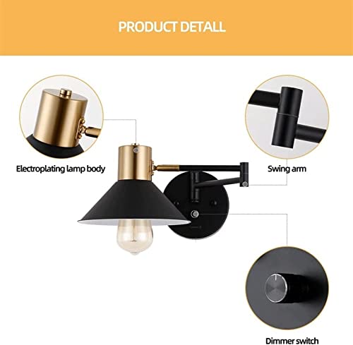 Aplique de pared negro LED con brazo oscilante ajustable e interruptor regulable para salón 5