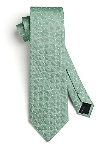 Image of HISDERN Ties for Men Plaid Checkered Tie with Pocket Square Woven Business Formal Necktie Handkerchief Set Wedding Party