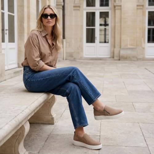 Image of CUSHIONAIRE Platform Slip On Womens Sneakers, Casual Perforated Fashion Sneakers for Women with Supportive Comfort Design, Wide Widths Available