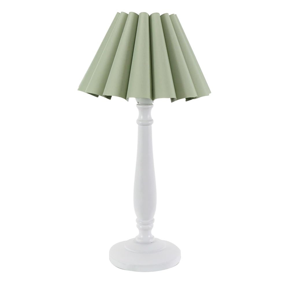 Valuelights Victoria White Wood Candlestick Stem Table Lamp With Sage Scallop Tapered Lamp Shade And Led Bulb from B&Q