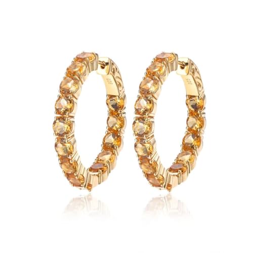 Women's Citrine/Aquamarine/Garnet/Opal Hoop Earrings, 925 Sterling Silver Hypoallergenic Chunky Huggie Hoop with Charms, Multiple Style, Send Gift Box