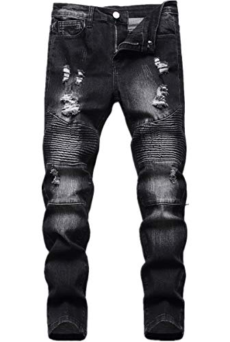 Boy's Biker Skinny Fit Ripped Destroyed Distressed Stretch Stylish Fashion Moto Denim Jeans Pants
