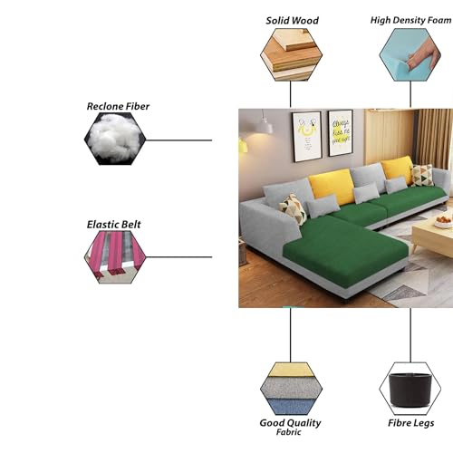 Image of Galib LHS 6 Seater L Shape Sofa Set for Living Room (Green Grey Fabric) Premium Fabric Sofa