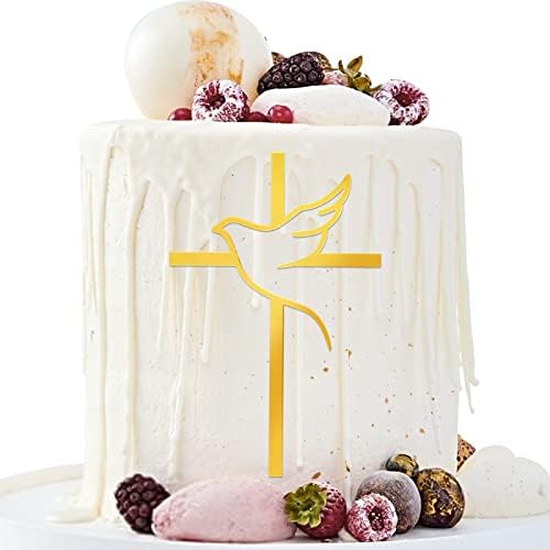 2pcs Cross Cake Topper Acrylic Mirror Baptism Cake DecoratioN Gold for Baptism Party Birthday Wedding DIY Cake Supplies