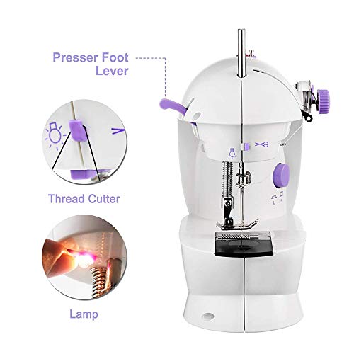 Mini-naaimachine, multifunctionele draagbare elektrische naaimachine, verstelbaar, 2 snelheden, met voetpedaal voor huishouden, reizen, kinderen, beginners, doe-het-zelf liefhebbers, paarse borduurmachine, EU-stekker - Image 3