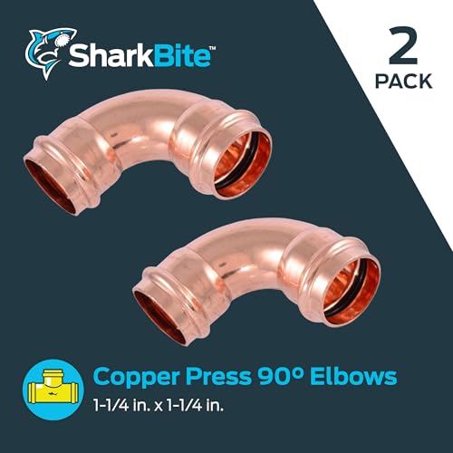 Image of SharkBite 1-1 /4 x 1-1 /4 Inch 90 Degree Elbow, Copper Press Plumbing Fitting, Pack of 2, UPR0235X2