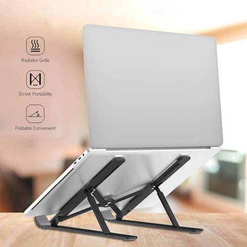 Adjustable Laptop Stand for Desk Foldable Portable Laptop Riser with Ten-Degree Angle Free Adjustment ABS+Silicone Laptop Accessories for Laptops,Tablets, and Books Black — view 5