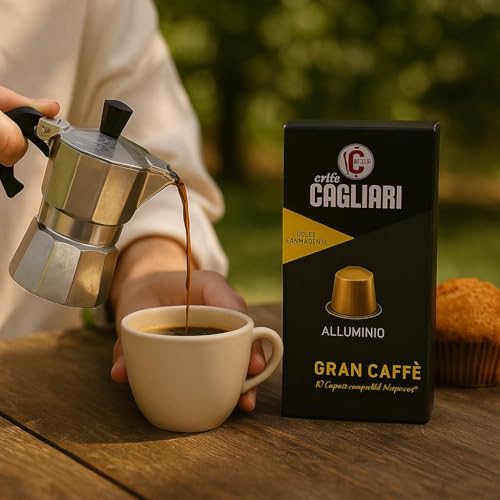 Image of Cafe Cagliari Aluminium Coffee Capsule 100% Arabica, Italy Origin|Intensity 6, Gran Caffe, Medium Roast| Nesspresso Compatible Coffee Capsule Pods, Pack of 10 Pods