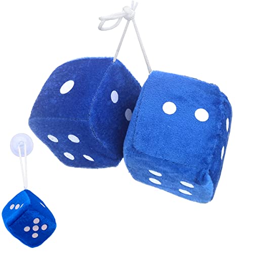 Coche Que Cuelga los Dados Peludos,Perfecthome Adornos de Coches Dados Hanging Adornos de Felpa Dados,Diseño Retro Cuadrado con Puntos para Decoración de Interior del Coche, Color Azul Cover