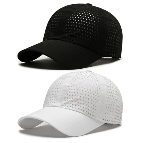 AYPOW 2 Packs Gorra de BéIsbol de Transpirable para Hombre, Gorra Running de Secado Rápido Malla, Gorro de Protección Solar Sombreros de Verano Viseras Plegable Ajustable Ligera al Aire Libre