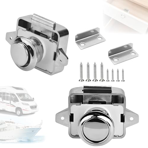 2 Stück Wohnmobil Schlösser, Push-Lock, Schlüsselloses Metall Druckknopf, Aluminiumlegierung Push Lock Button Schloss, Yacht/Schrank (Weiß)