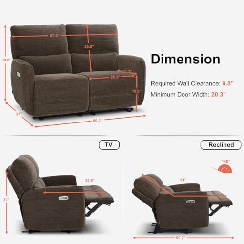 Image of MCombo 60 in Wall Hugger Reclining Loveseat Recliner, RV Sofa 6924 (Brown)