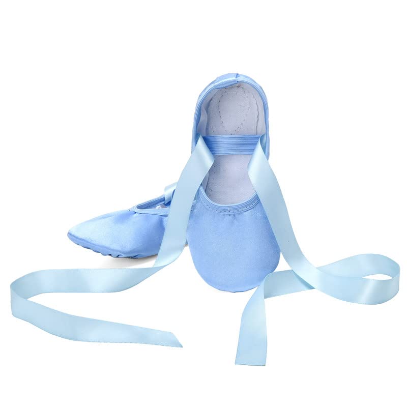 WENDYWU Girls Ballet Dance Shoes Purple Flat Slipper with Ribbon2