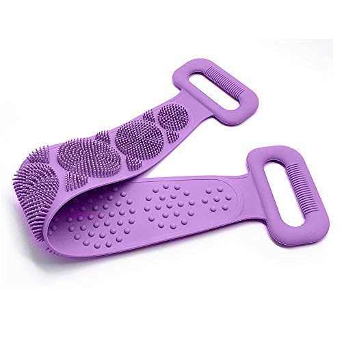 PEWOEN Silicone Bath Body Brush, Exfoliating Long Silicone Body Back Scrubber, Easy to Clean, Lathers Well, Eco Friendly, Long Lasting,60CM(Purple)