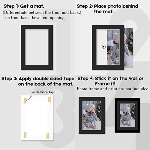 Golden State Art Pack Of 25, Acid-Free Black Pre-Cut 5X7 Picture Mat For 4X6 Photo With White Core Bevel Cut Frame Mattes #TOP4