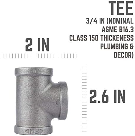 PIPE DECOR Tee Fitting, 3/4 Inch, Black Malleable Iron, Set of 8 – For Plumbing, DIY Furniture, and Standard 3/4 Inch Plumbing Pipe