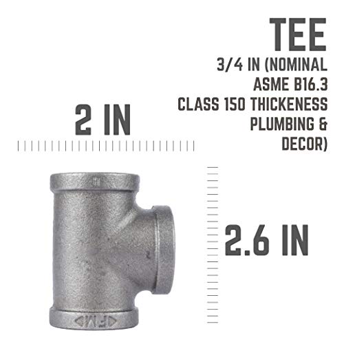 PIPE DECOR Tee Fitting, 3/4 Inch, Black Malleable Iron, Set of 8 – For Plumbing, DIY Furniture, and Standard 3/4 Inch Plumbing Pipe