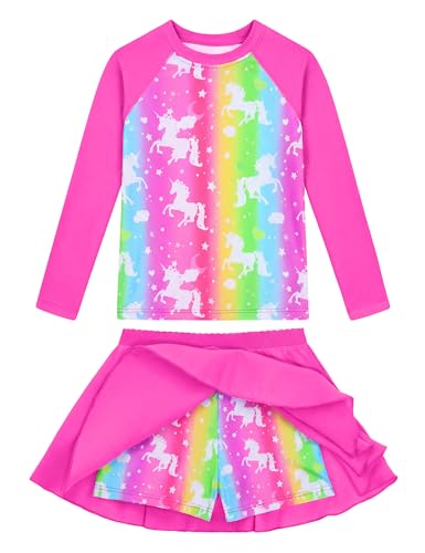 Image of Snowheart Girls Rash Guard Swimsuit Set Long Sleeve Bathing Suit Two Piece 3-12 Years