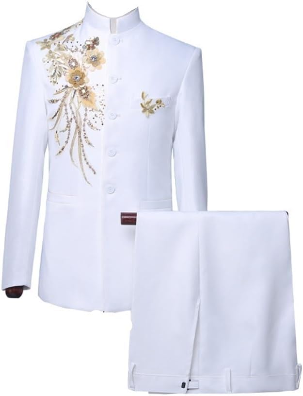 Chinese Tunic Suit Men's Applique Sequin Embroidery Costume Dress Costume Costume(Medium)