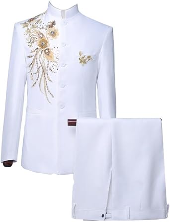 Chinese Tunic Suit Mens Applique Sequin Embroidery Costume Dress