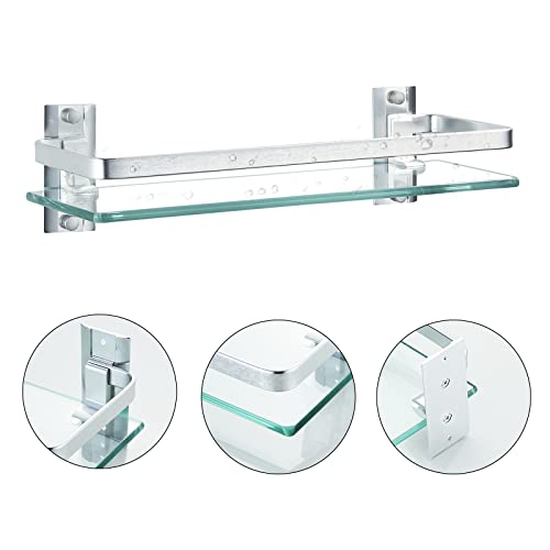 Aijaly 3 Pack Bathroom Glass Shelf ,Aluminum Tempered Glass 0.34In Extra Thick Rectangular 1 Tier Storage Organizer Wall Mount ,Silver 15.7In #TOP2