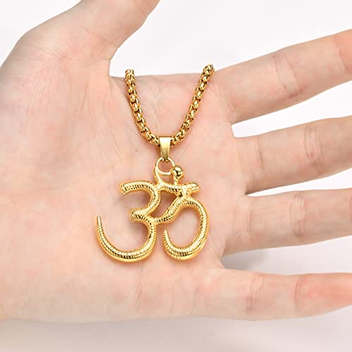 Vnox Aum Om Yoga Pendant Necklace - Yoga Hindu Spiritual Amulet Jewelry Sanskrit Symbol Om Aum Ohm Yoga Pendant Necklace For Men,Gold Plated #TOP4