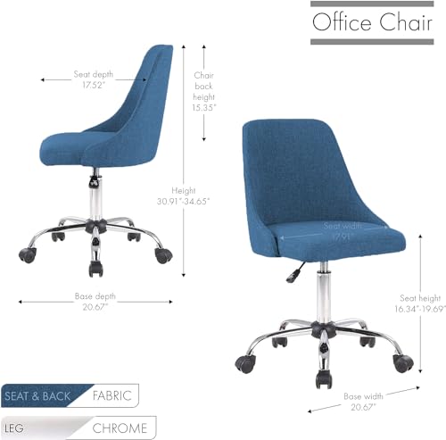 Image of Taskpro Fabric Upholstered Height-Adjustable 360 Swivel Revolving Office Study Desk Chair in Blue Color