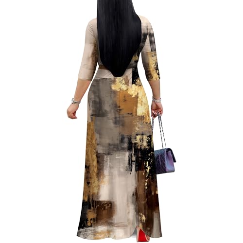 Image of SUZONANA Plus Size Dresses for Women Print Maxi Dresses Flowy 3 /4 Sleeve with Belt