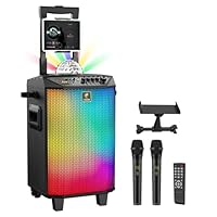 Karaoke Maschine Lautsprecher, TONOR PA Anlage mit 2 Mikrofonnen Bluetooth, Microphone Karaoke Box Gerät mit Funkmikrofon Musikbox PA-System mit Discokugel für Zuhause/Draußen/Erwachsene, K20, Schwarz