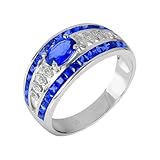 Daesar Anillos de Boda Matrimonio Mujer con Oval con Zafiro Creado de 1.5ct y Moissanita, Oro Blanco 14K, Talla 9(49mm), Anillos Promesa Plata Azul