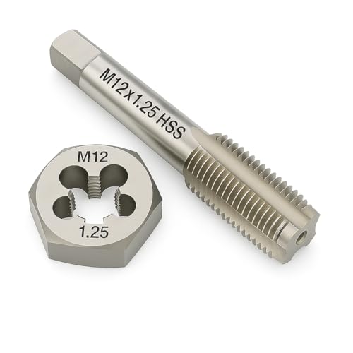 Image of M12 x 1.25 Metric Tap and Die Set HSS Machine Tap and GCr15 Alloy Steel Hex Die Right Hand Thread Cutting Tool for Metal Repair