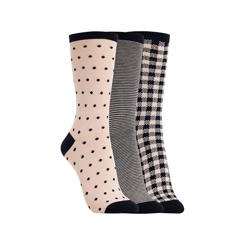 Clarks Women's Checkered Crew Socks 3 Pair, Khaki, Women's 4-10 Shoe