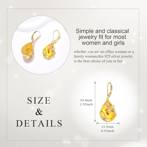 Image of LUHE Bee Earrings for Women 925 Sterling Silver Bumble Earrings with Honeycomb Honeybee Jewelry Dangle Gifts for Women