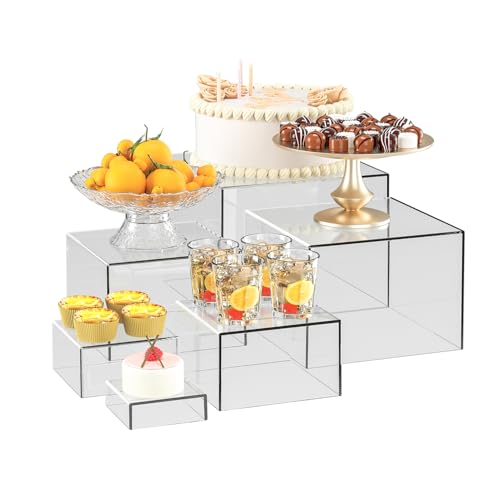 OKBHTS 6 Pcs Clear Acrylic Boxes for Display as Buffet Risers and Stands, Food Risers for Party, Table, Stands, including 8', 7', 6', 5', 4', 3' (Small, 6Pcs, Clear)