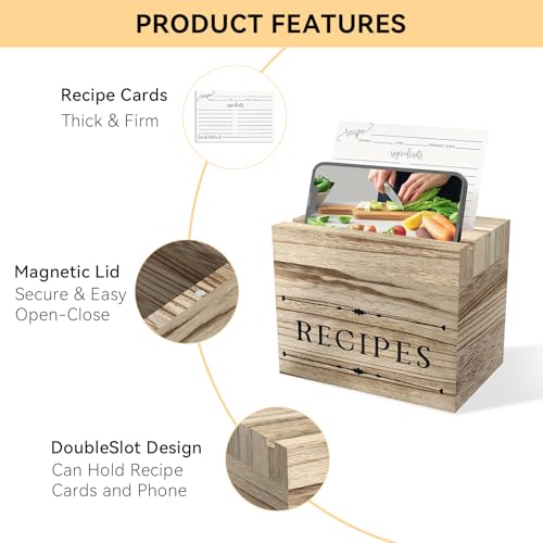 Vintage Wooden Recipe Card Box Set with Blank 4x6 Cards, Personalized Recipe Card Holder, Perfect for Creative Cooking Enthusiasts and Bridal Showers - Thumbnail 2