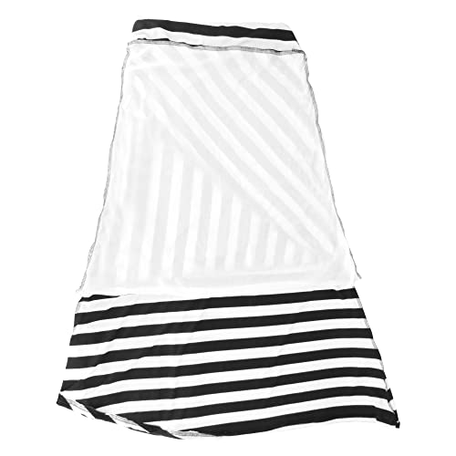 Monique Women Black & White Stripes Maxi Long Skirt High Waist Straight Full Skirt Summer Foldover Skirts Black+White Xl #TOP5