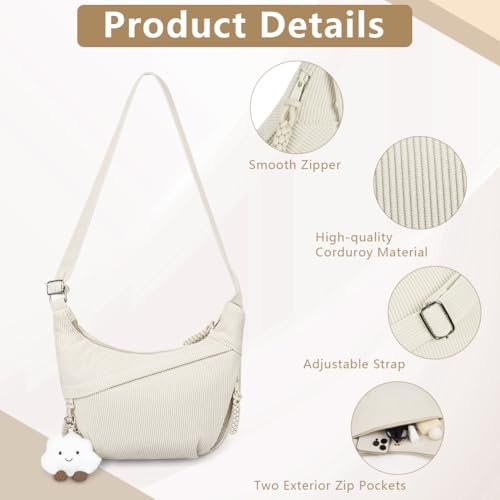Aucuu Crossbody Bag Damen Umhängetasche, Halbmond Crossbody Bag, Cord Tasche Casual Schultertasche, Hobo Halfmoon Bag mit Verstellbarer Schultergurt, Bauchtasche Damen für Arbeit Reisen Alltag