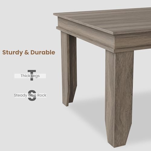 Image of GarveeHome Farmhouse Dining Table for 6-8 People, 71 in Long Kitchen Tables with Wooden Sturdy Frame, 6 ft Large Rectangular Dinner Table for Dining Room, Kitchen, Grey Walnut, 71 inch Non-extendable