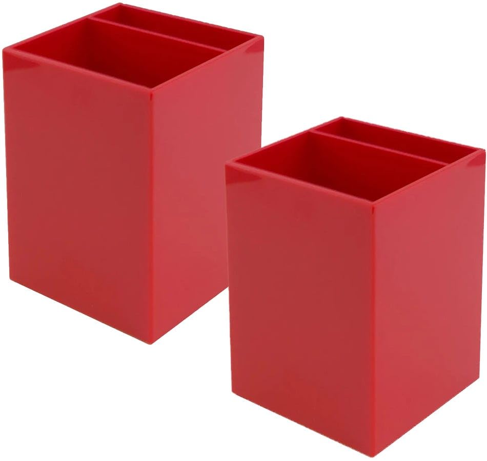 Image of JAM PAPER Plastic Pen Holders - Red Desktop Pencil Cups - 2 /Pack