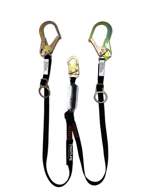 Frontline Fall Protection LPO62RADJ Combat™ 6' Tie-Back Double Leg Shock Absorbing Lanyard with Rebar Hooks | Roofing | Workers | Shock Absorbing | ANSI Z359.13 & OSHA Applicable Standards