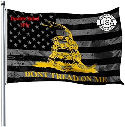 Gadsden Flag Black Dont Tread on Me Flag 3 Ply 3x5 Outdoor Double Sided Made in USA Heavy Duty American Tea Party Yellow Coiled Rattle Snake Flags Libertarian Banner with 2 Grommets