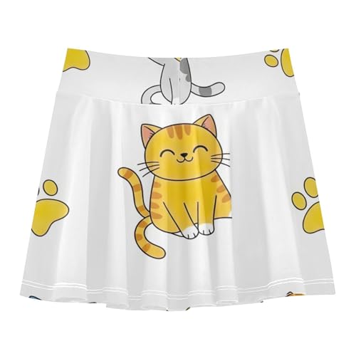 Cute Cartoon Cats Yellow Paw Tennis Skirts Kids Cute Girls' Shorts Athletic Skorts Teen Cheer 4t2