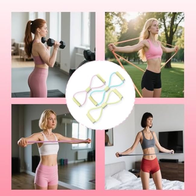 Figure 8 Fitness Resistance Bands with Handles, Yoga Resistance Band Stretch Fitness Band, Chest Expander, for Arm and Shoulder Stretch, Rope 8 Word Elastic for Women and Men£¨3 Pack£©