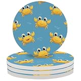 JXDXHCW Juego de 4 posavasos de cerámica absorbente con base de corcho, diseño de cangrejo amarillo, para el hogar, cocina, bar, 10 cm
