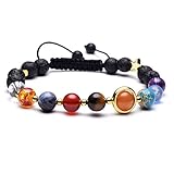 JSDDE Partner Edelstein Armband Planet Asteroid Sonnensystem Stein Armreif Chakra Armband Verstellbar Elastisches Kette (verstellbar)