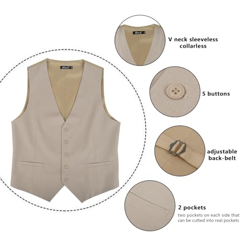 Image of Alizeal Mens Classic Solid Suit Vest Regular Fit Tuxedo Waistcoat