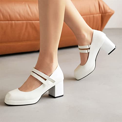Betastella Women's Platform Block Heel Mary Janes Patent Leather Square Toe Ankle Strap Chunky Pumps4